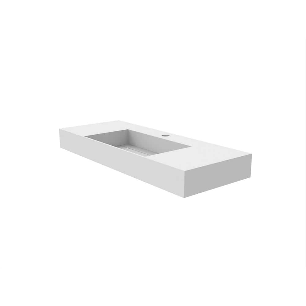 White Stone 48" Wall-Mounted Rectangular Bathroom Sink