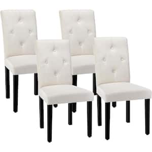 Upholstered Dining Chairs Set, Modern Fabric and Solid Wood Legs and High Back for Kitchen/Living Room, Beige Set of 4