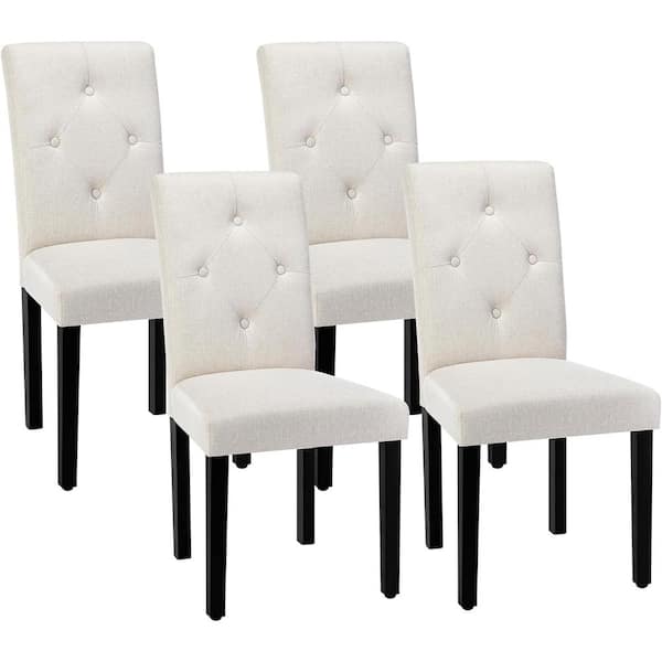 VECELO Upholstered Dining Chairs Set, Modern Fabric and Solid Wood Legs and High Back for Kitchen/Living Room, Beige Set of 4