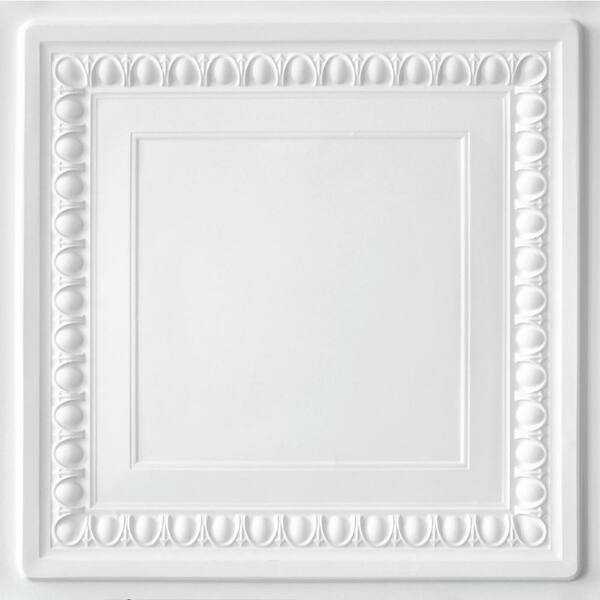 FROM PLAIN TO BEAUTIFUL IN HOURS Cambridge White Matte 2 ft. x 2 ft. PVC Glue Up or Lay In Faux Tin Ceiling Tile (40 sq. ft./case)