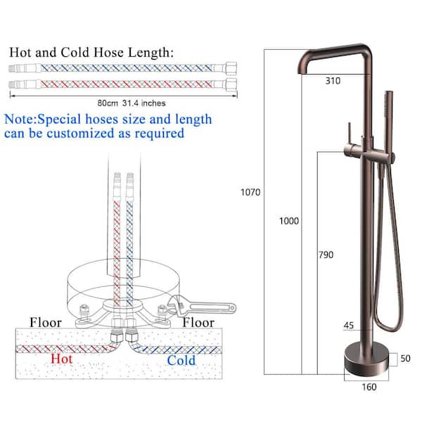 Single-Handle Freestanding Tub Faucet with Hand Shower in Oil Rubbed Bronze