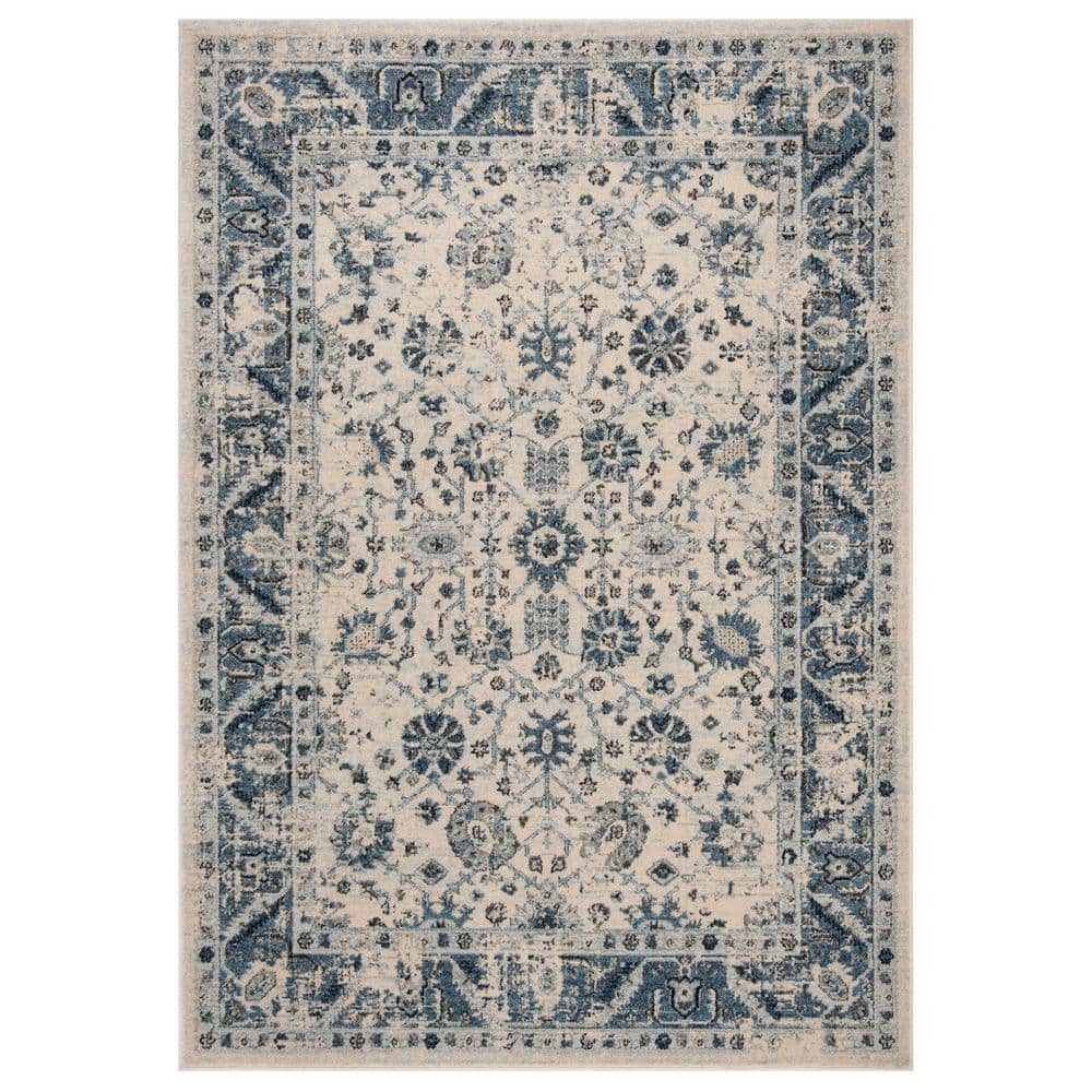 Ivory and Blue 4' x 6' Synthetic Rectangular Area Rug
