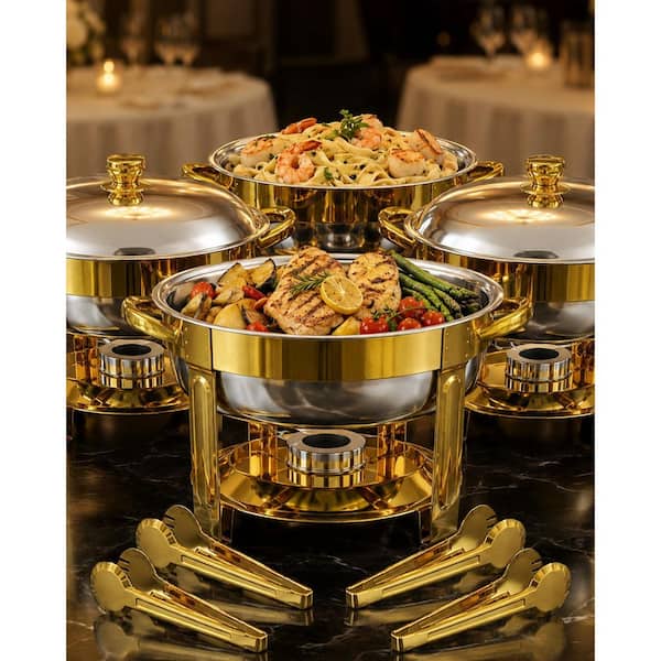 Stainless Steel Food Warmers for Catering, Parties and Events, Gold Colors Chafing Dish Buffet Set