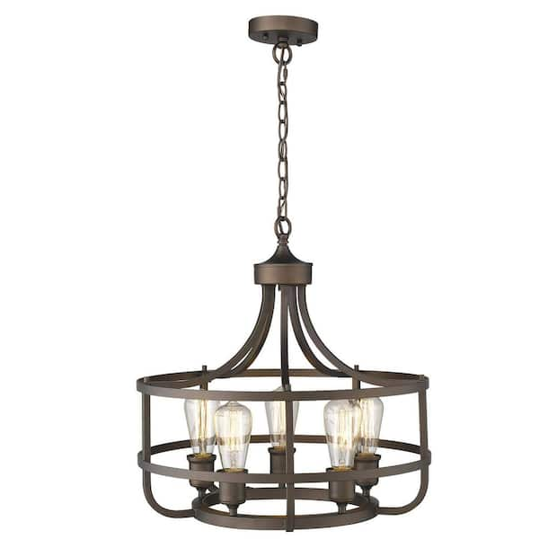 JAZAVA 20 In 5 Light Oil Rubbed Bronze Finish Industrial Round   Oil Rubbed Bronze Jazava Chandeliers Hd9808 5p Orbdm 64 600 