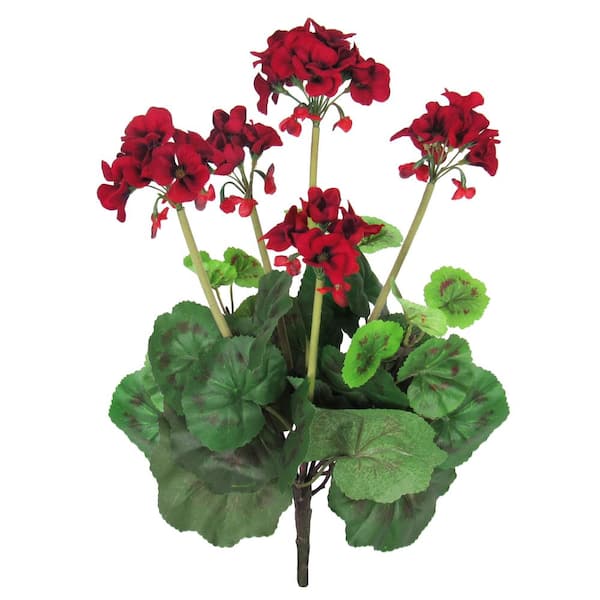 LIVING LUXURY 16 in. Red Artificial Geranium Flower Stem Bush Bouquet Set of 2