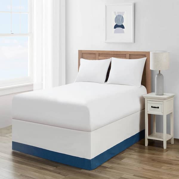Nautica Colorblock Navy Blue and White Cotton Twin 15 in. Drop Tailored Bed Skirt