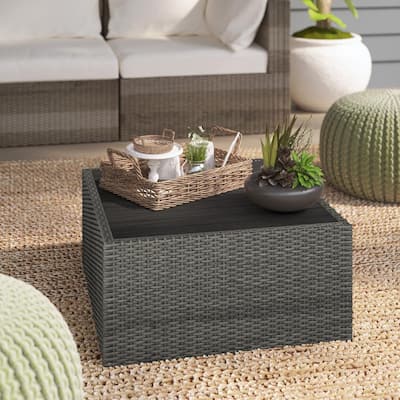 Wicker Outdoor Coffee Table with Resin Planked Top