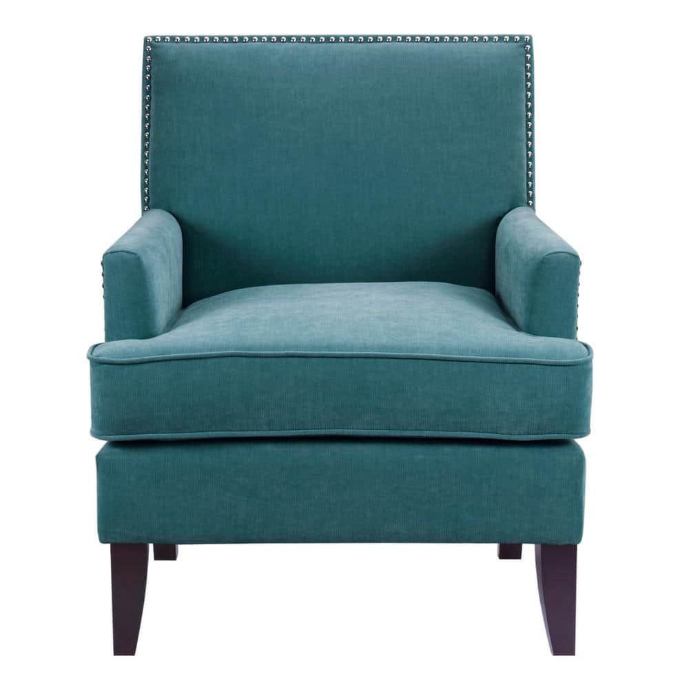 Blue Velvet Accent Chair with Wooden Legs