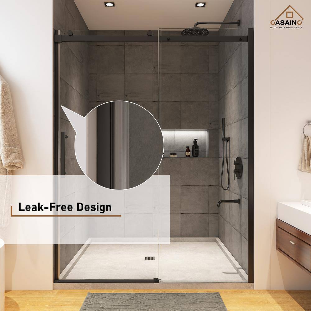Matte Black Frameless Single Sliding Shower Door 48" x 76"