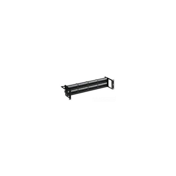 Leviton 48-Port eXtreme Cat 6+ Universal 2RU Recessed Patch Panel with Cable Management Bar, Black