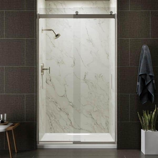 KOHLER Levity 48 in. x 82 in. Semi-Frameless Sliding Shower Door in Nickel with Handle