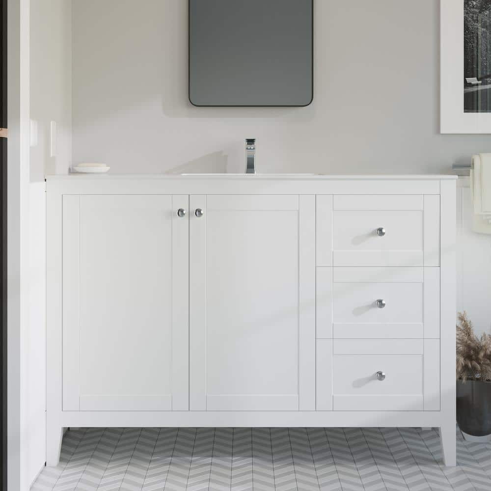 Glossy White Ceramic 48-inch Vanity Sink Top