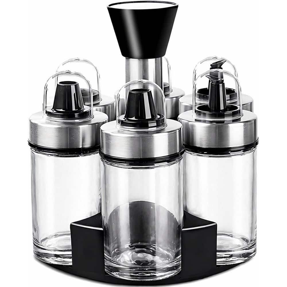 6-Piece Glass Spice Jar Set with 360 Degree Rotating Holder, Metal Twist Caps for Kitchen Counter or Cabinet price history on PriceWatchPro