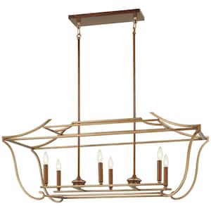 Magnolia Manor 6-Light Pale Gold with Distressed Bronze Island Chandelier