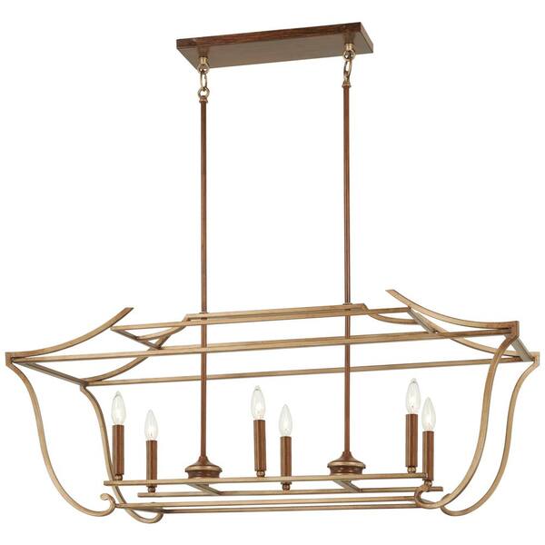Metropolitan Magnolia Manor 6Light Pale Gold with Distressed Bronze