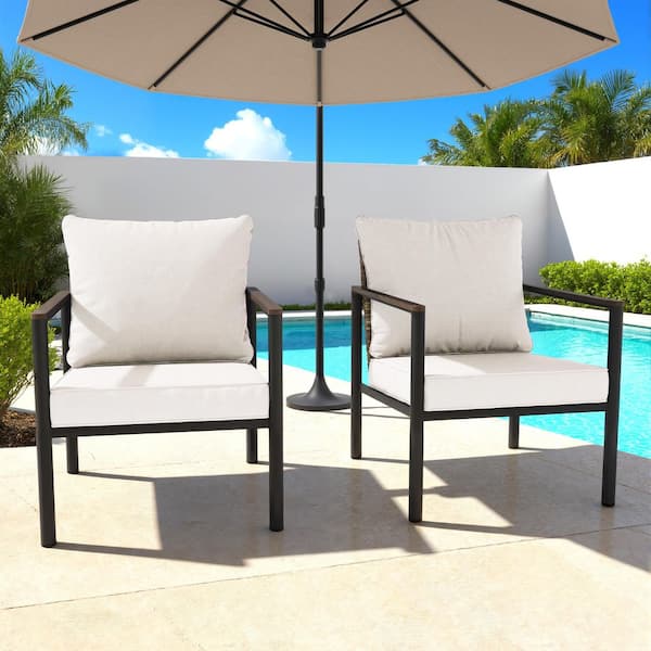 INMITOM 2-Piece Outdoor Patio Wicker Lounge Chair with Beige Cushions for Casual Seating