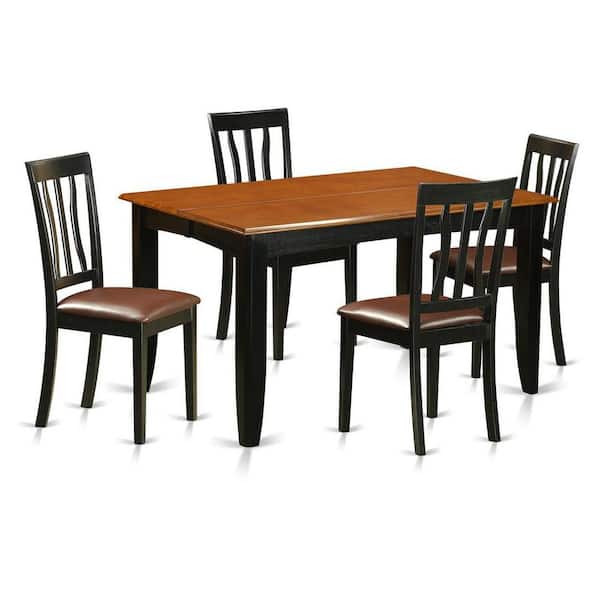 East West Furniture 5-Piece Square Black and Cherry Finish Solid Wood Top Dining Table with 4 Chairs with Lattice Back