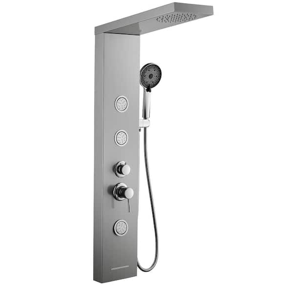 44.5 in. 4-Jet Shower System With Handheld Wand And 360° Angled Adjustable Massaging Body Sprayers in Brushed Nickel