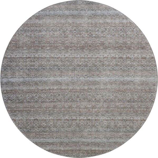 Mayfield Premium Machine Washable Abstract AMF2105 Brown 8 ft. x 8 ft. Round Rug