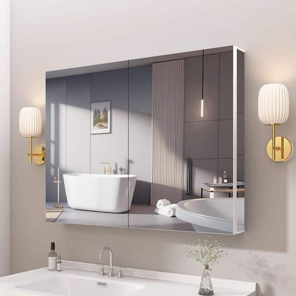 Blanc 40 in. W x 30 in. H Rectangular Aluminum White Medicine Cabinet with Mirrors for Bathroom Recessed / Surface Mount