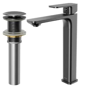 Venda Single-Handle Single-Hole Vessel Bathroom Faucet with Matching Pop-Up Drain in Gunmetal Grey