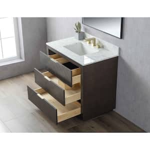 36 in. W x 22 in. D x 34.3 in. H Single Sink Freestanding Bath Vanity in Coffee with White Carrara Marble Top