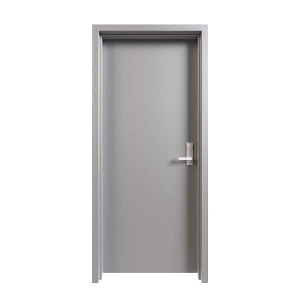 FORTIS DOORS 36 in. x 84 in. Left-Handed Gray Primed Steel Commercial Door Kit with Mortise Lock and 180 Minute Fire Rating