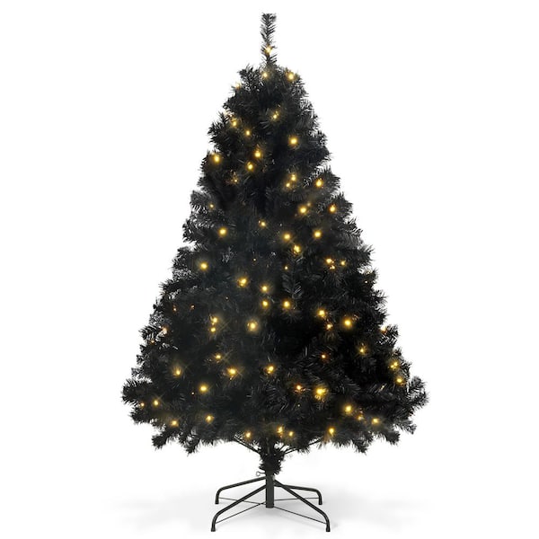 4.5 ft. Black Pre-Lit LED Artificial Christmas Tree with 200-Lights with Foldable Stand