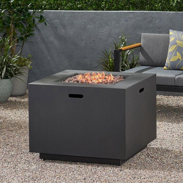 Brushed Brown 33 in. Square Iron Propane Outdoor Fire Pit Table
