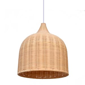 1-Light Natural Rattan Basket Pendant Light