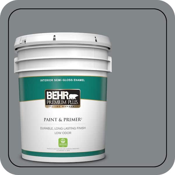 BEHR PREMIUM PLUS 5 gal. #N500-5 Magnetic Gray color Semi-Gloss Enamel Low Odor Interior Paint & Primer