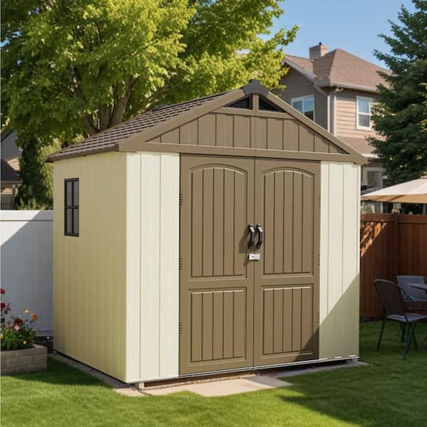 8 ft. W x 6 ft. D Resin Outdoor Storage Shed with Floor, Brown(41.9 sq. ft. )