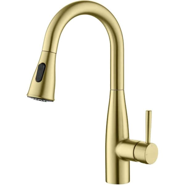 14.5 in. H Single Hole 1.8 GPM Pull Down Sprayer Kitchen Faucet with 360° Spout Swivel in Brushed Gold
