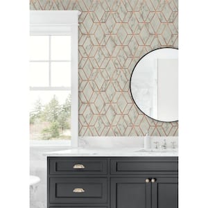 56 sq. ft. Graystone and Metallic Copper Jodene Marbled Geometric Unpasted Paper Wallpaper Roll