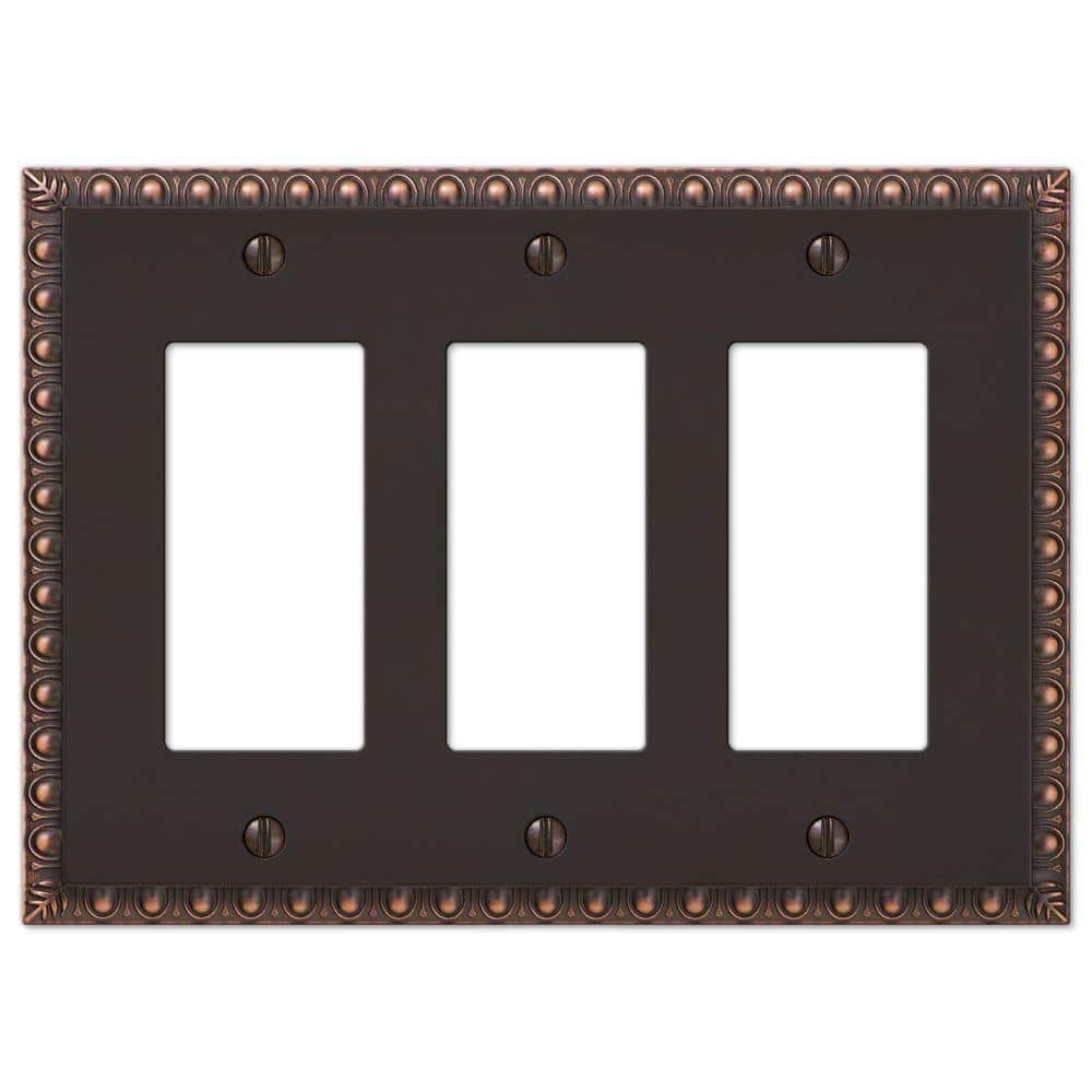 AMERELLE Antiquity 3 Gang Rocker Metal Wall Plate - Aged Bronze