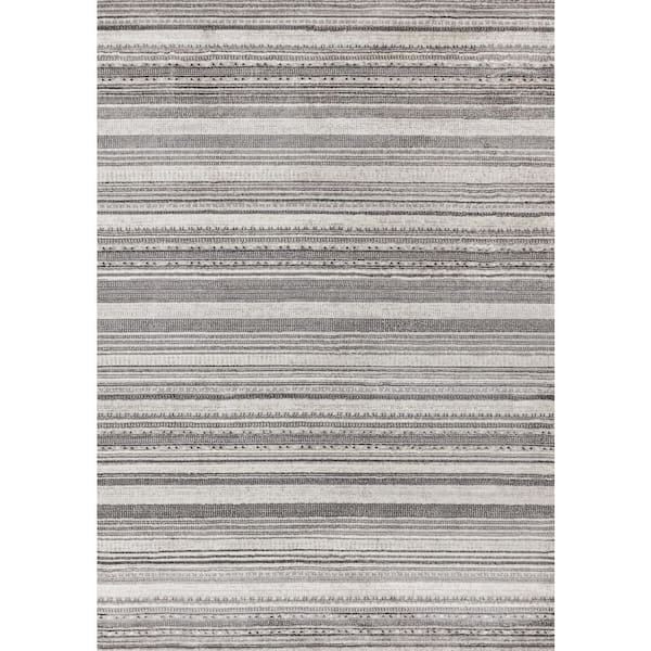 Gray  8 x 11 ft. Woven Striped Rectangle Indoor Area Rug