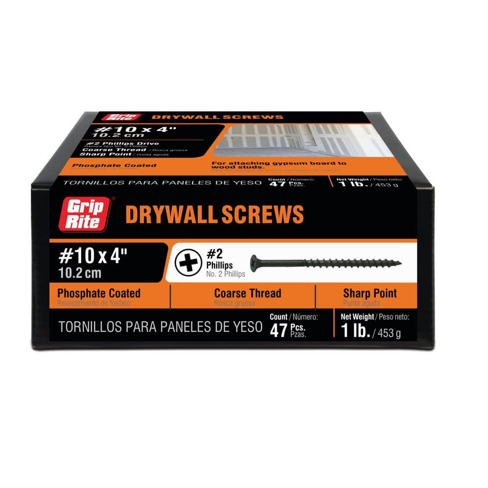 GripRite 10 x 4 in. Phillips BugleHead Coarse Thread Sharp Point Drywall Screws (1lb per Pack