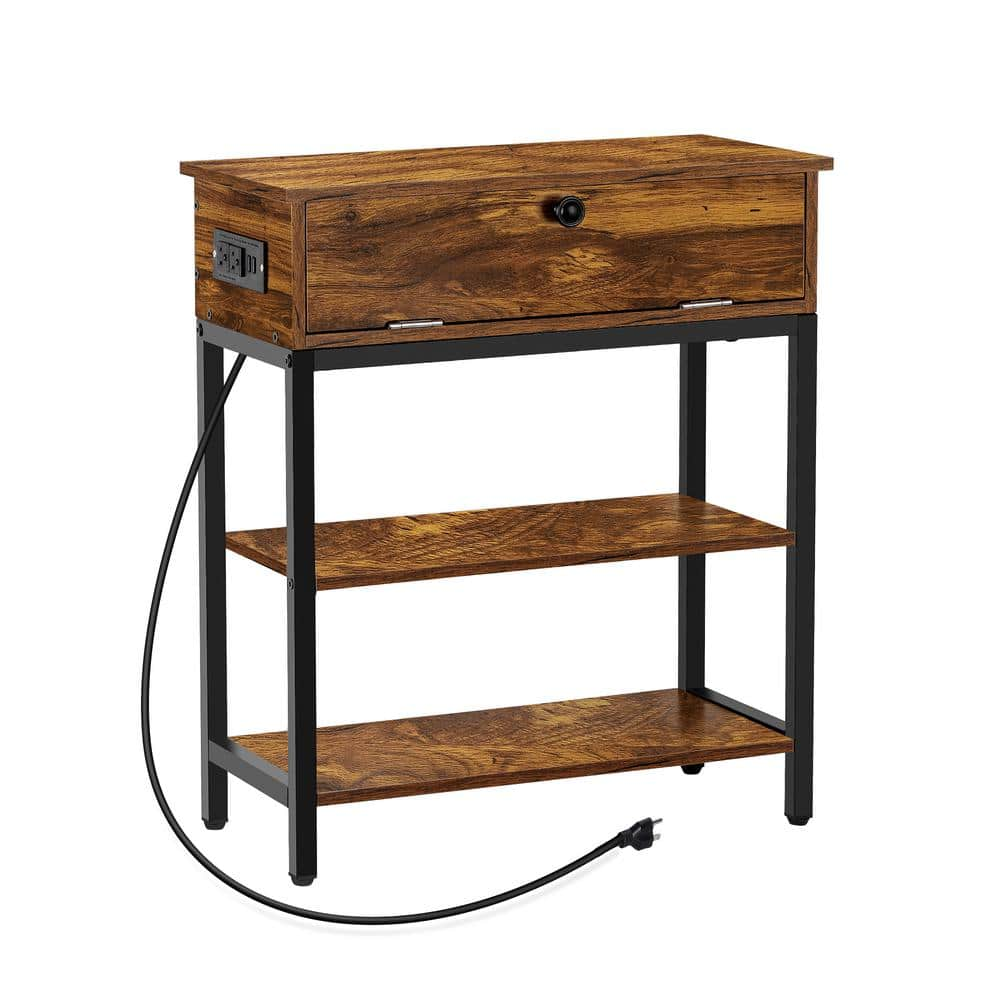 Reviews for Oumilen Brown End Table with Charging Station Side Table ...