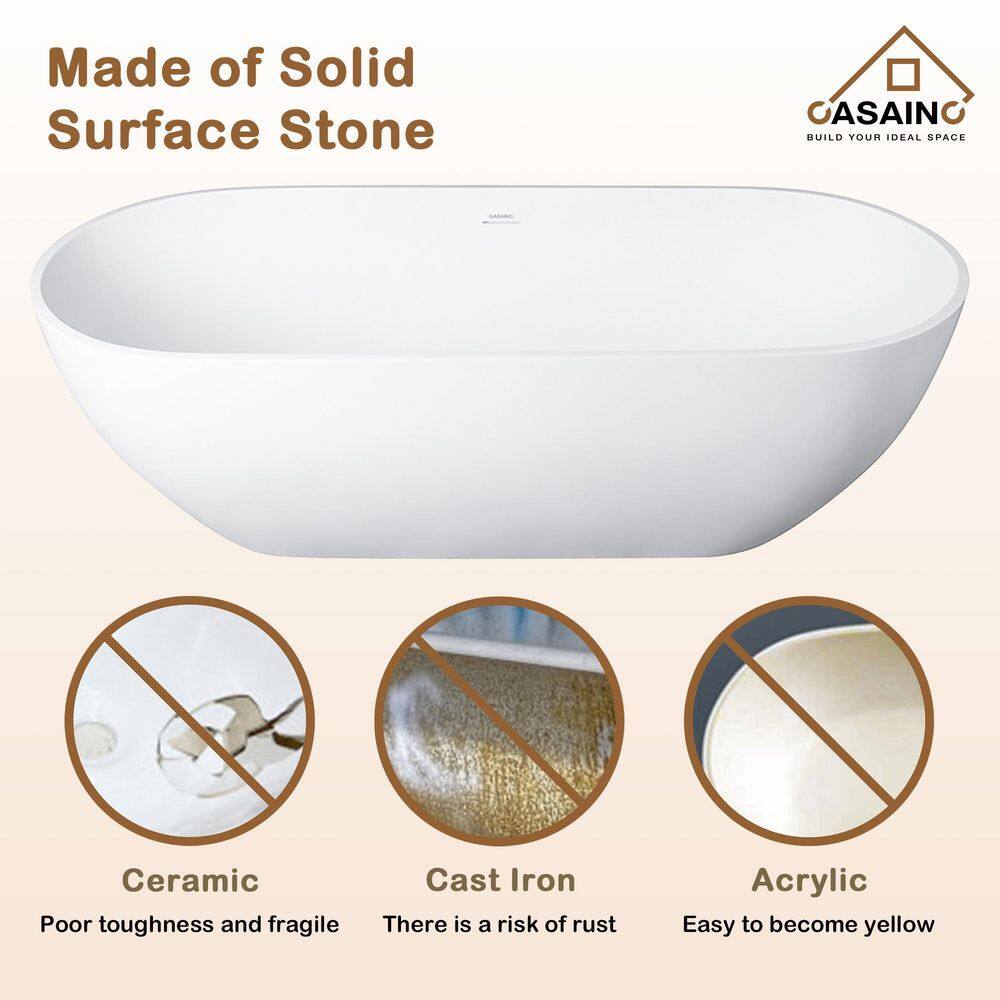 69'' Matte White Stone Resin Freestanding Soaking Bathtub
