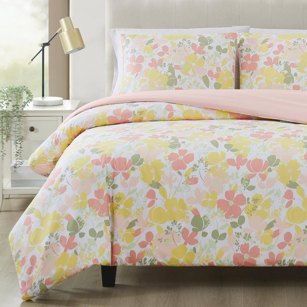 Blush Twin Microfiber Floral Bedspread Set