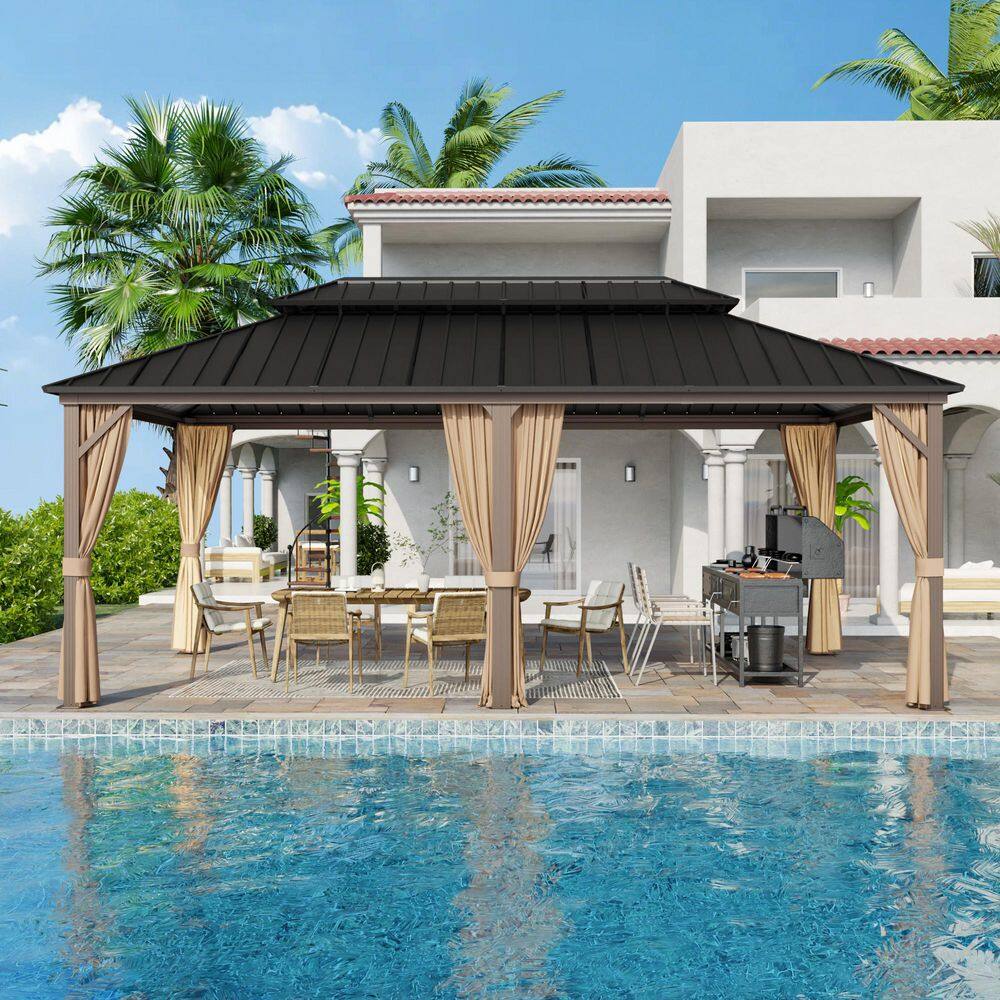12 ft. x 20 ft. Outdoor Patio Aluminum Frame Gazebo with Double Hardtop Steel Roof, Mosquito Net and Curtains price history on PriceWatchPro