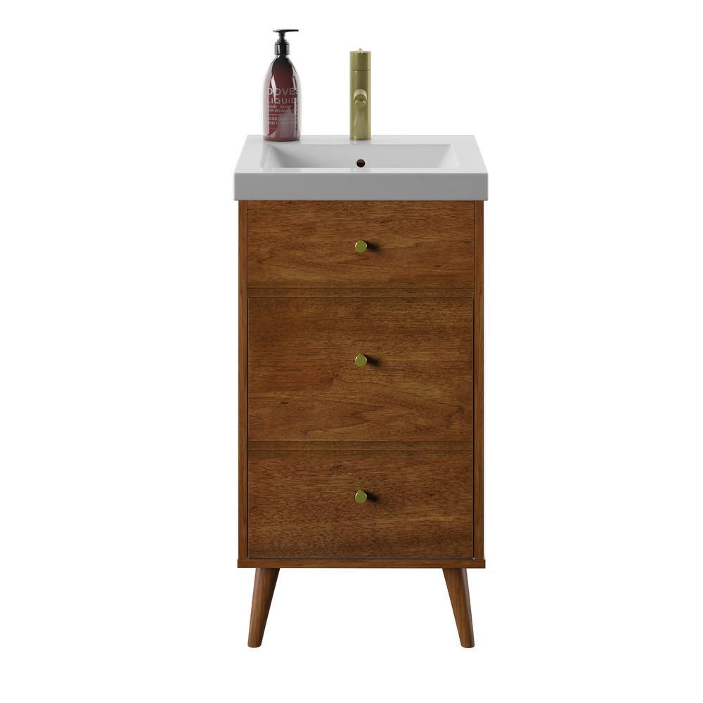 North Brown 18" Freestanding Single Sink Bathroom Vanity with Brass Hardware