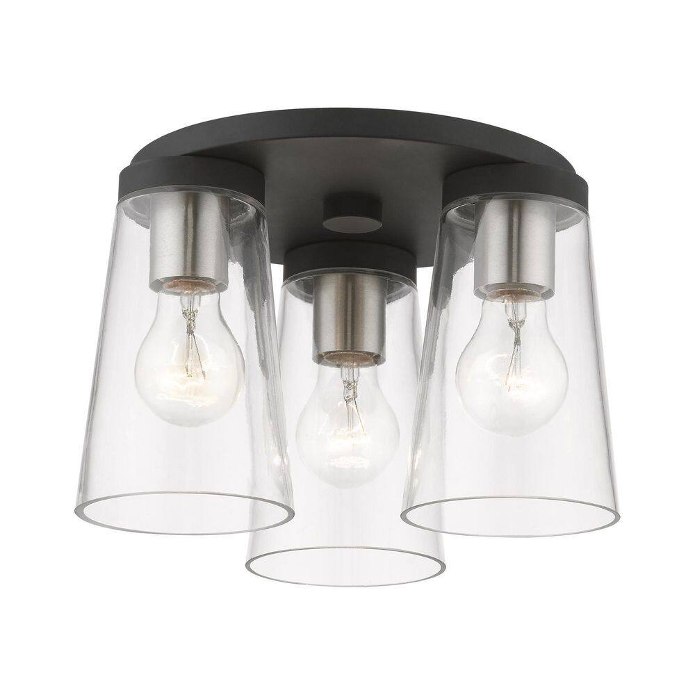 Cityview Black and Brushed Nickel 3-Light Flush Mount with Clear Glass