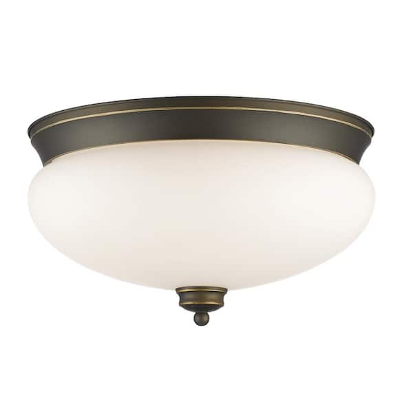 Unbranded 13.25 in. 3-Light Olde Bronze Flush Mount with Matte Opal Shade