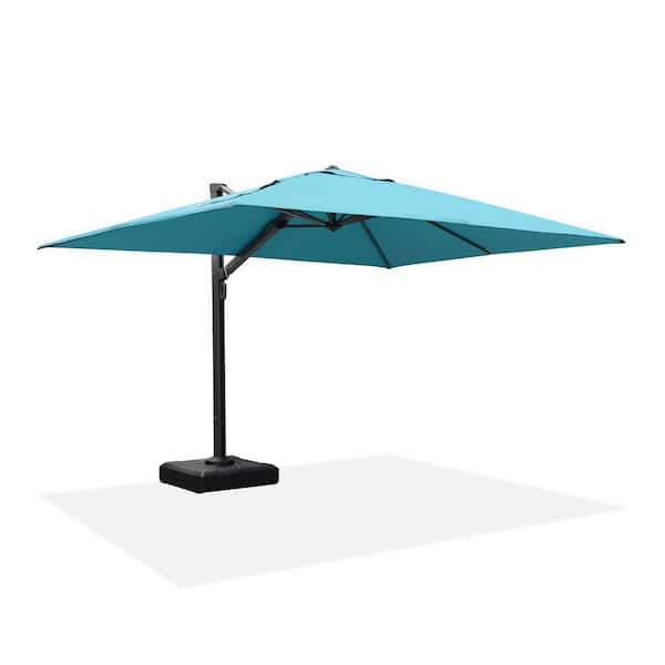 PURPLE LEAF 9 ft. x 12 ft. Aluminum Large Outdoor Cantilever 360° Rotation Patio Umbrella with Wheels Base, Turquoise Blue