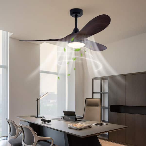 42 in. Indoor Black Modern 6-Speed Reversible Ceiling Fan with 3-Color Integrated LED, Brown Wooden Blades and Remote
