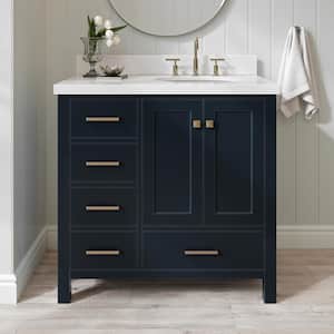 Cambridge 37 in. W x 22 in. D x 36 in. H Vanity in Midnight Blue with Pure White Quartz Top