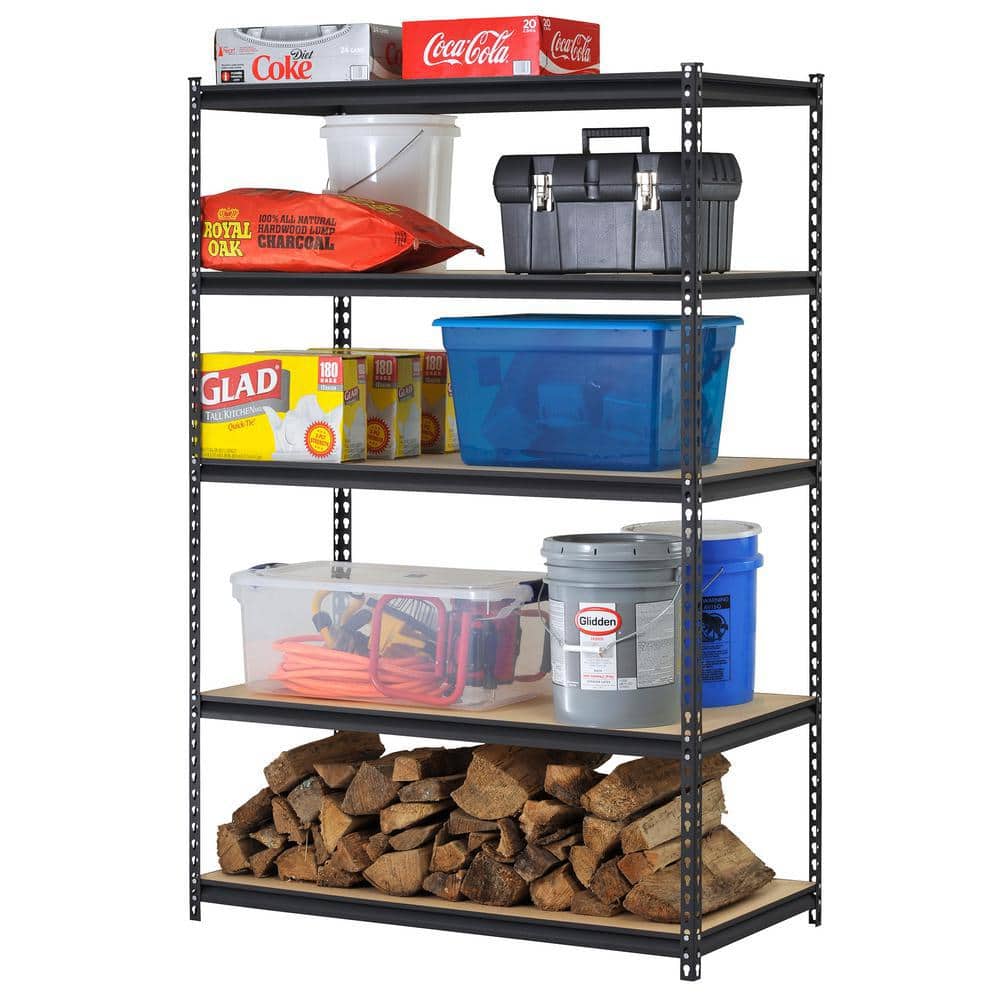 Heavy-Duty Black Steel 5-Shelf Adjustable Storage Rack
