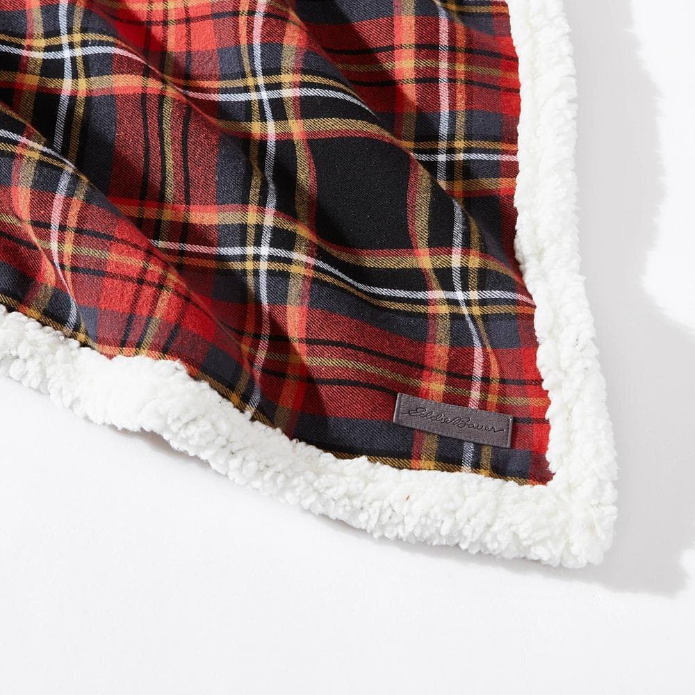 Mountain Tartan Red Cotton Flannel Sherpa Reversible Throw Blanket
