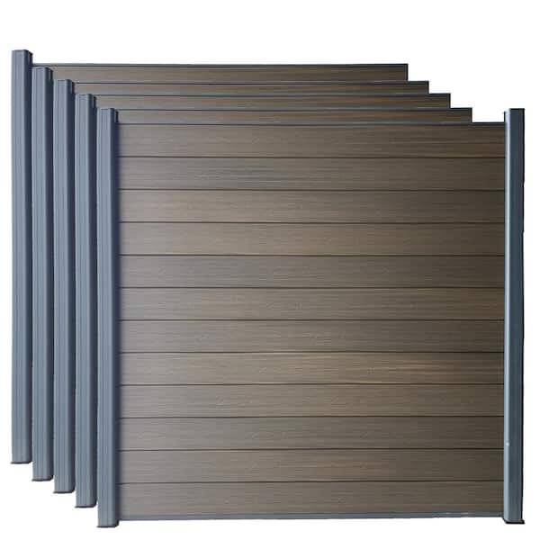 LH EP Complete Kit 6 ft. x 6 ft. Wood Grain Brown WPC Composite Fence Panel w/Bottom Squared Holders & Post Kits (5 set)